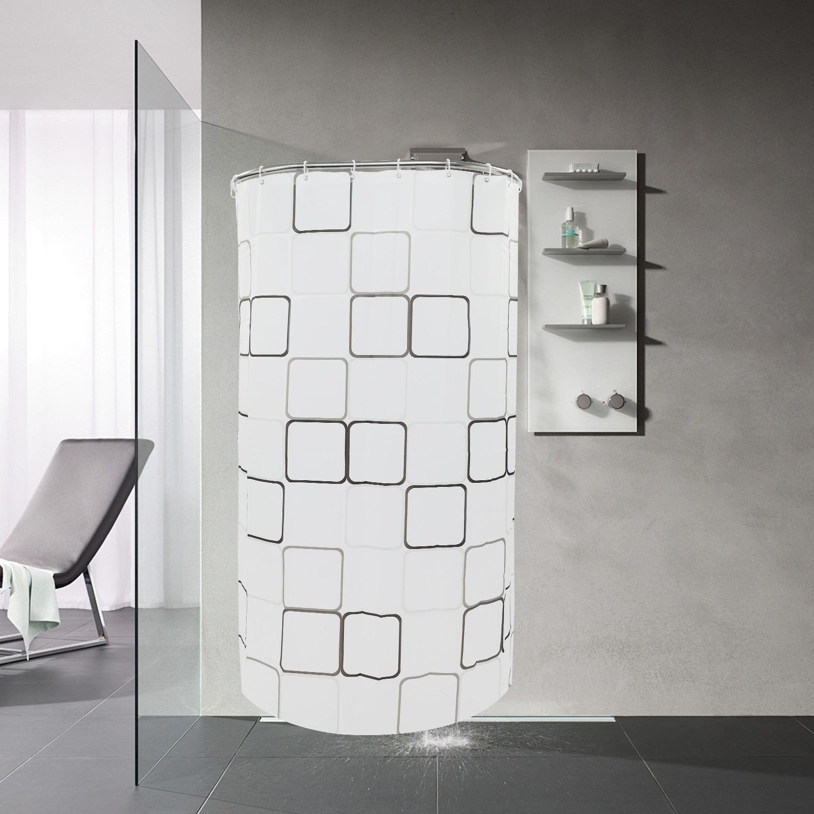 U-Shaped Shower Curtain Rod Set – No Holes Installation, Adjustable 0.9-1.3m