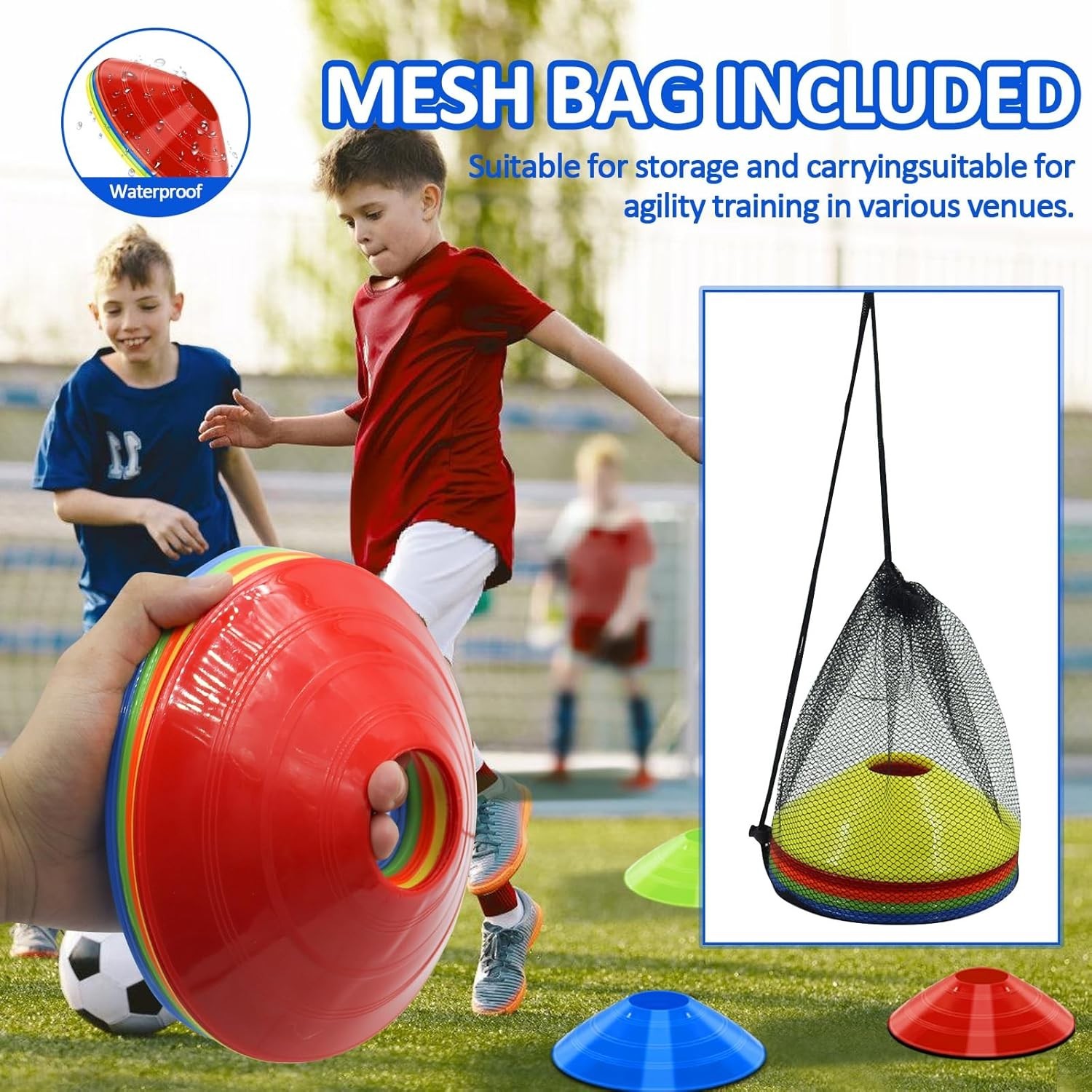 Soccer Cones for Training, 100/15 Pack Agility Cones with Carry Bag,Multi-Color