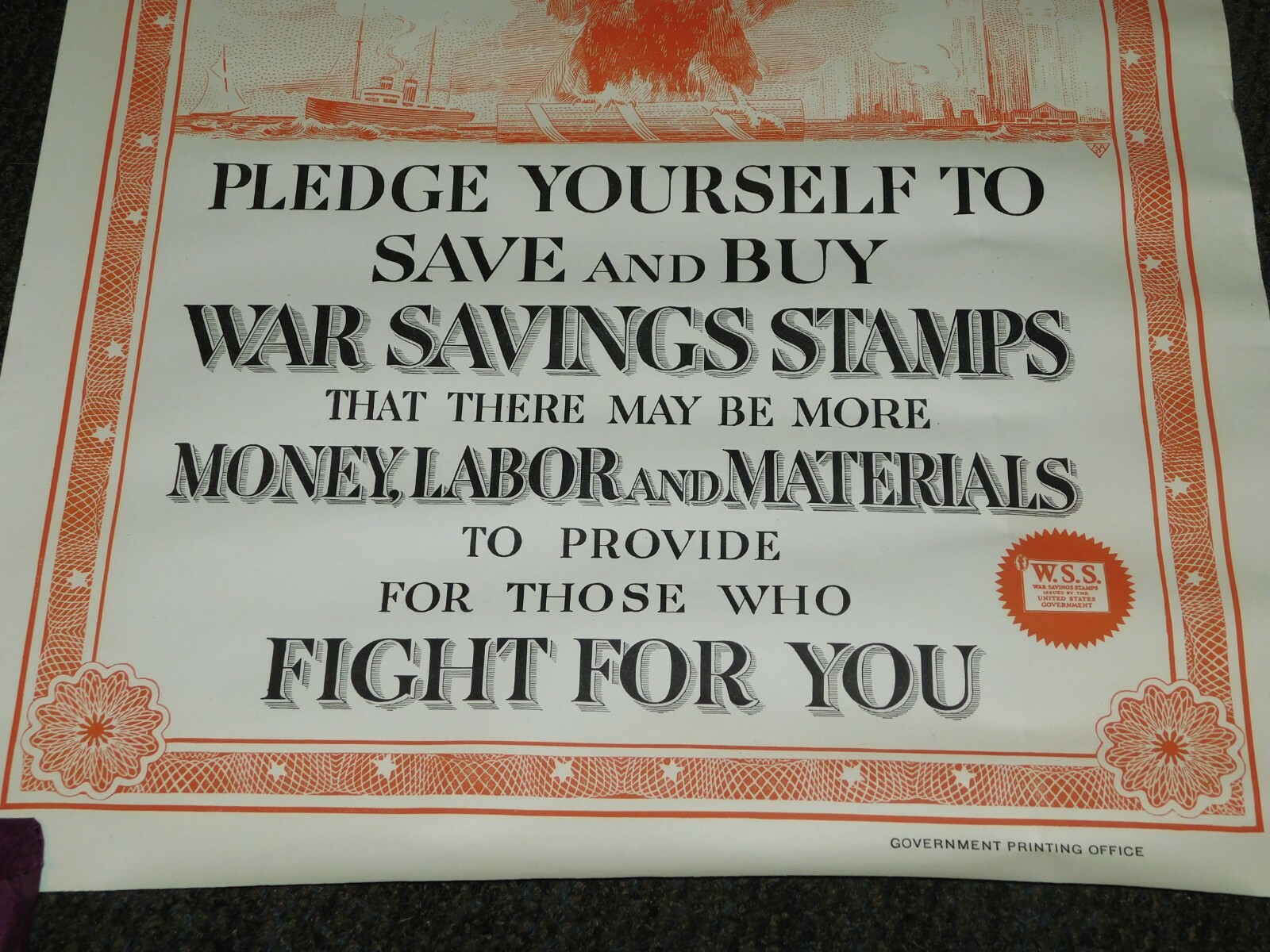 VINTAGE WWI WORLD WAR 1 NATIONAL WAR SAVINGS DAY WSS FIGHT FOR YOU EAGLE POSTER