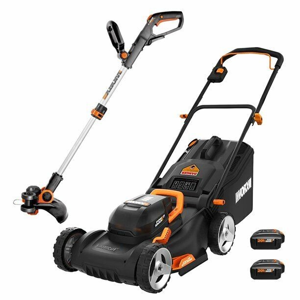 WG911 WORX 40V 17" Cordless Lawn Mower & 20V 12" Cordless Grass Trimmer & Edger