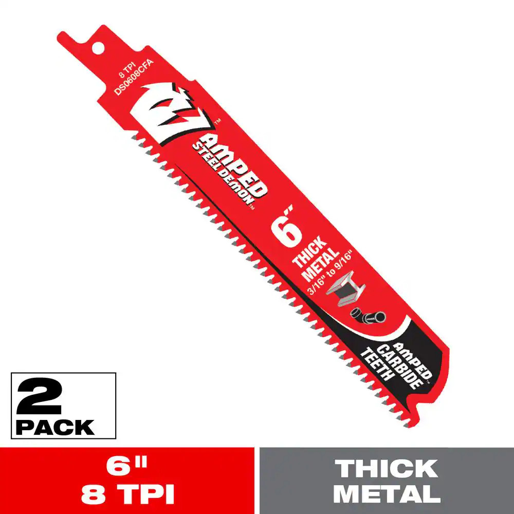 6 In. 8 TPI Steel Demon AMPED Carbide Reciprocating Saw Blade for Thick Metal Cu