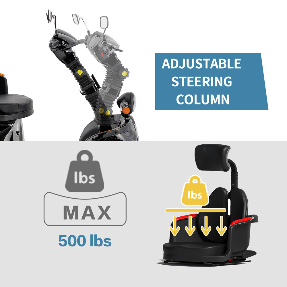 1000W Four Wheel Mobility Scooter 60V 20AH 15mph 31 Miles for Adult Senior 500lb