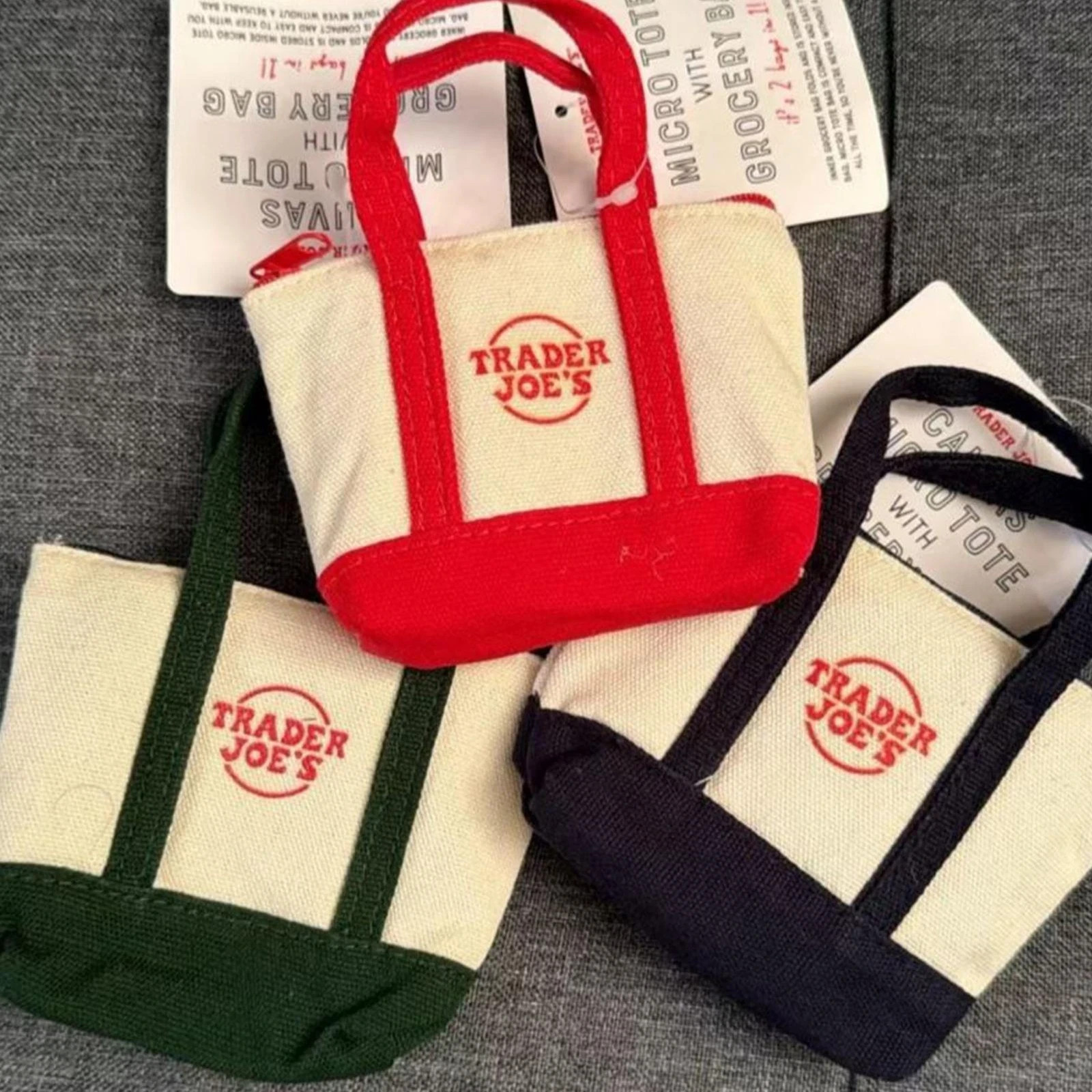 Set of 3 Trader Joe's Canvas Micro Tote With Storage Bag 2025 Christmas Limited