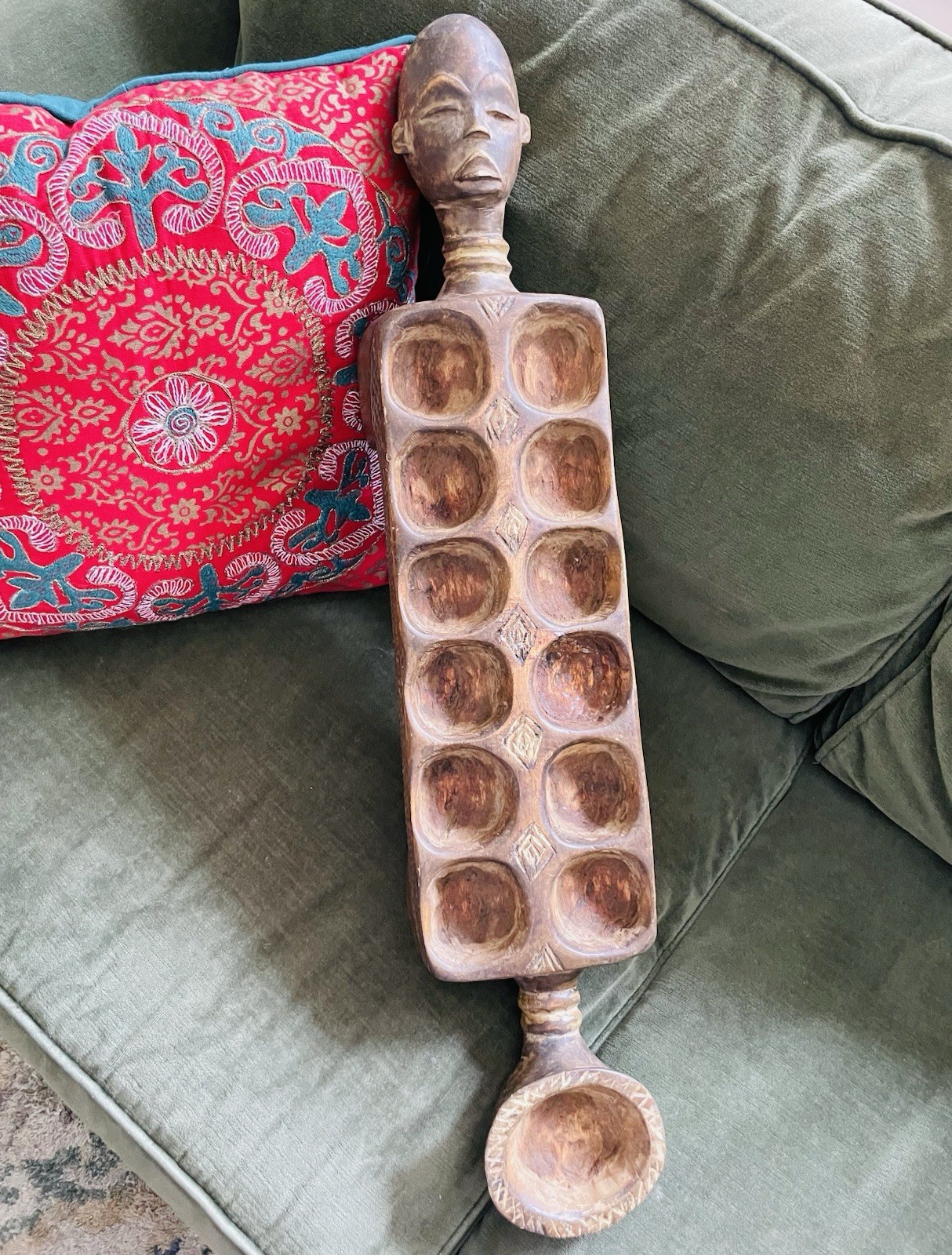 Antique Hand Carved African Woman Man Figural Mancala Game Board Tribal Art