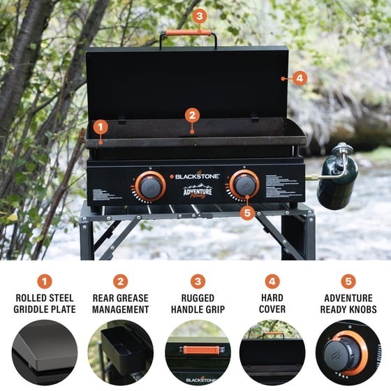 Adventure Ready Outdoor Griddle, 2-Burner 22" Propane Flat Top Grill with Cover