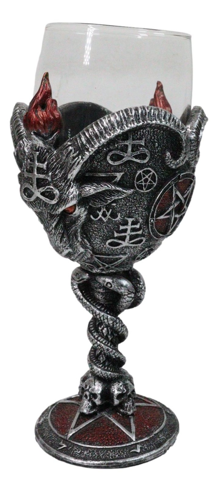 Occultic Sabbatic Goat Baphomet With Pentagram Wine Glass Goblet Chalice