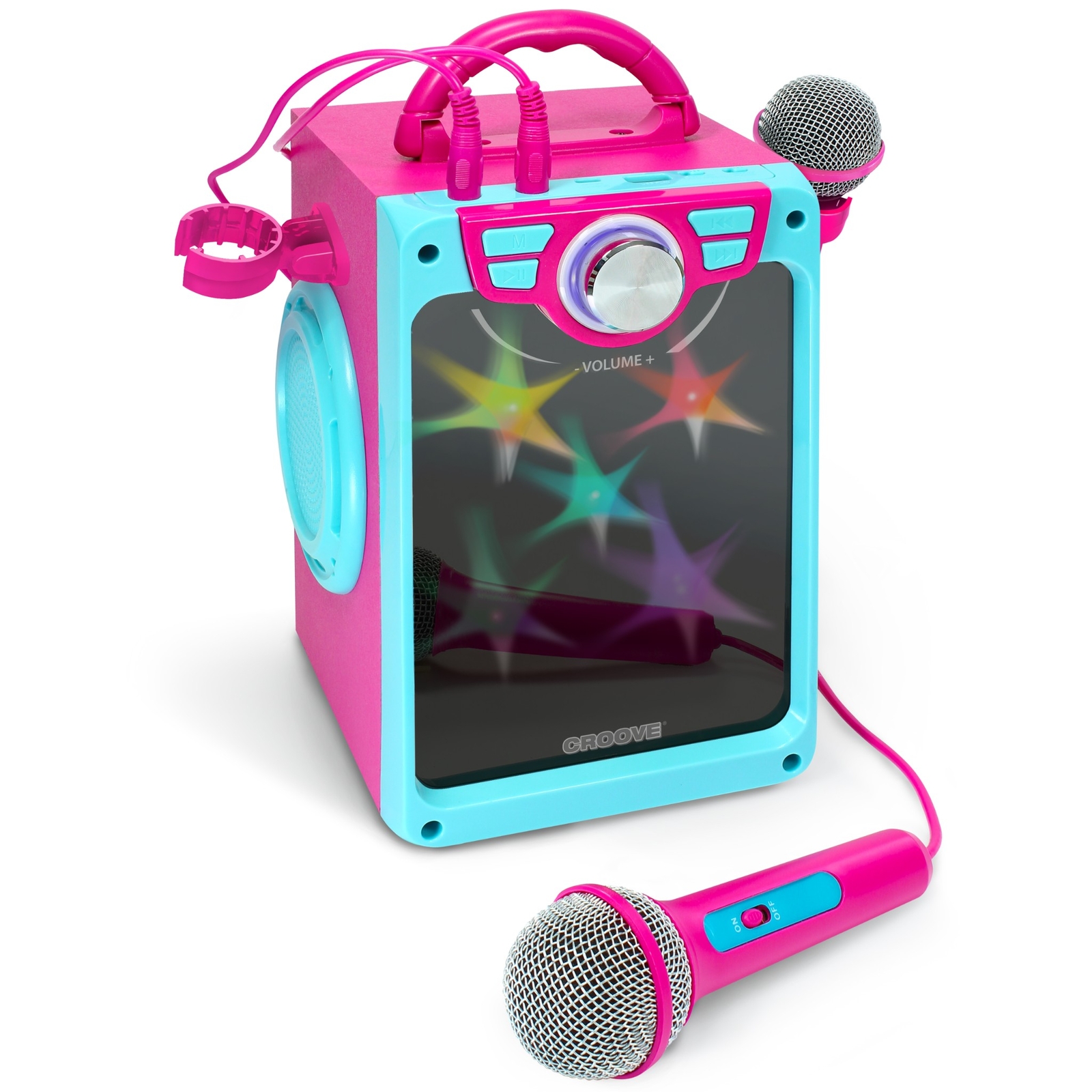 Karaoke Machine for Kids Pink with 2 Microphones Bluetooth, AUX, USB