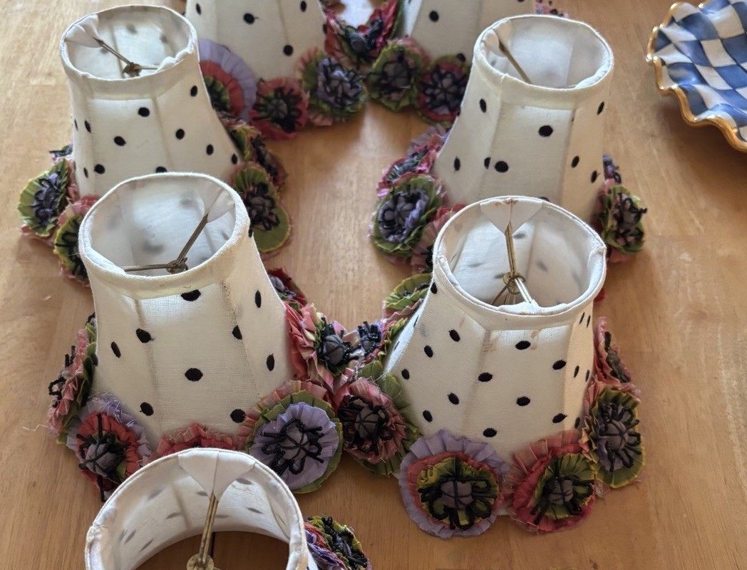 ONE MacKenzie Childs Poppy Flower Beaded mini Chandelier Lamp Shade 10 avl