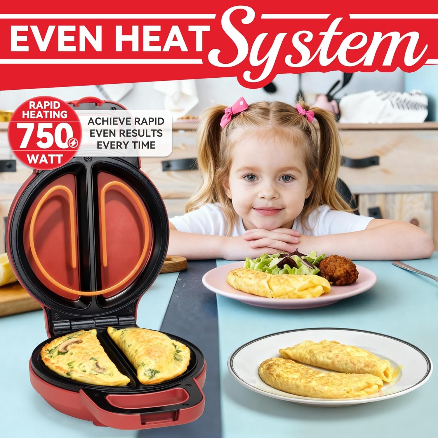 Flip Omelette Maker Electric, Omelette Pan Nonstick for 2 Individual 6.5" Omelet