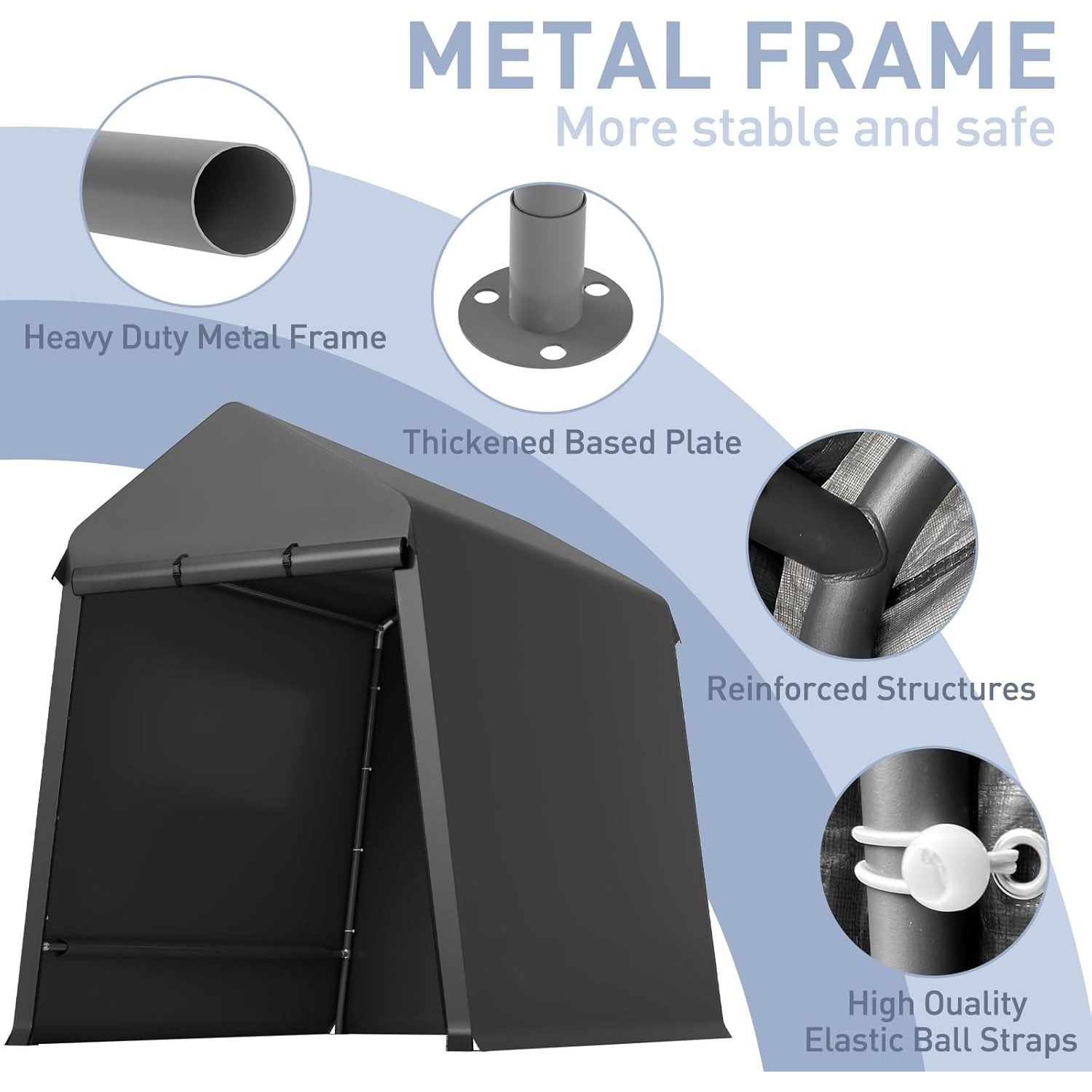 6x8 FT Outdoor Heavy-Duty Portable Garage Storage Shelter Shed with Zipper Doors