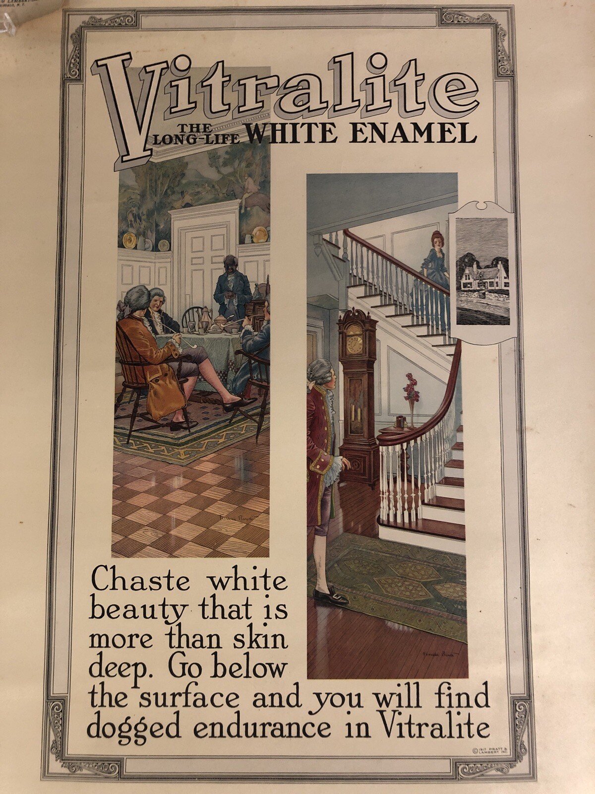 1917 Pratt & Lambert Vitralite “ The Long-Life White Enamel Advertising Poster