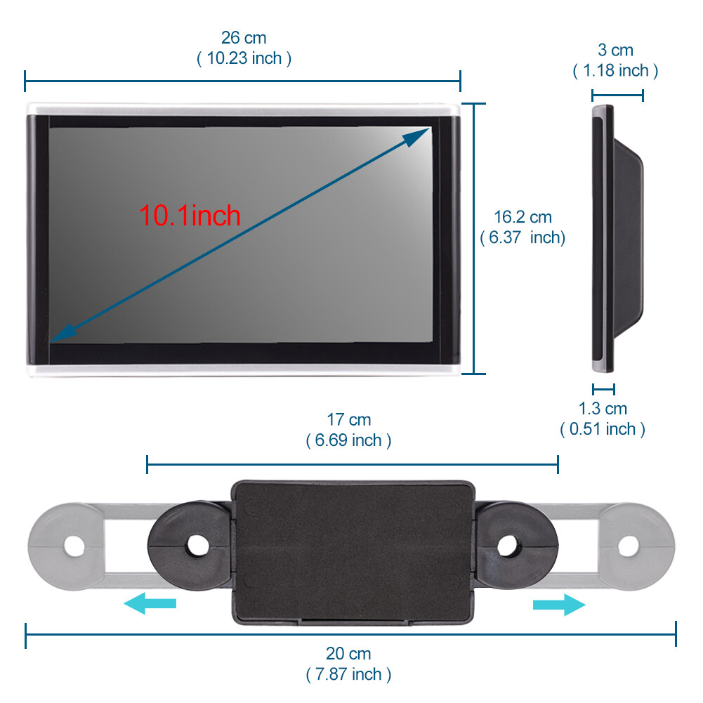 10‘’ Android 9.0 Headrest Monitor Video Player for Car TV Touch Screen WiFi//USB