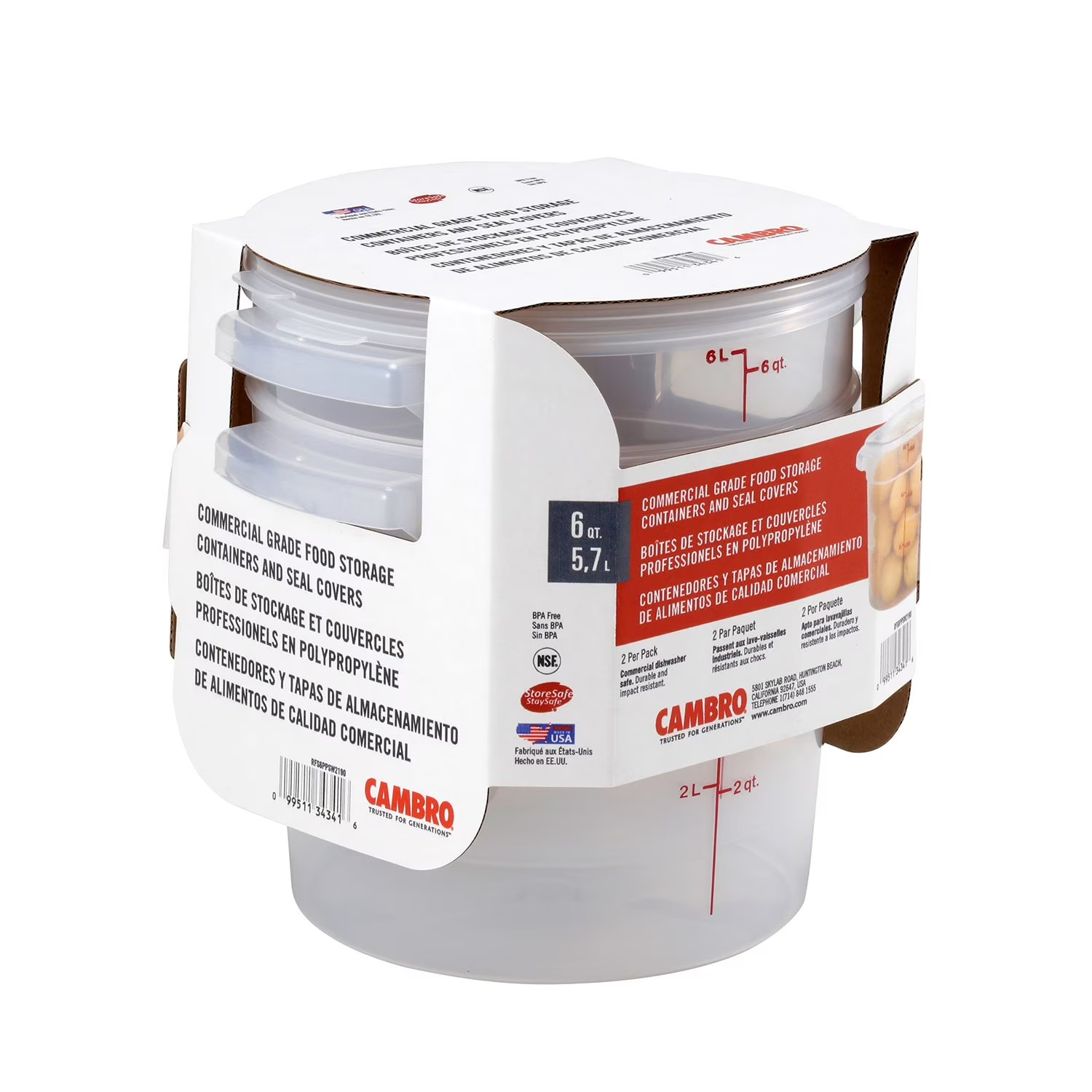 Cambro Round Translucent Container with Lid 6 qt., 2 pk. FREE shipping