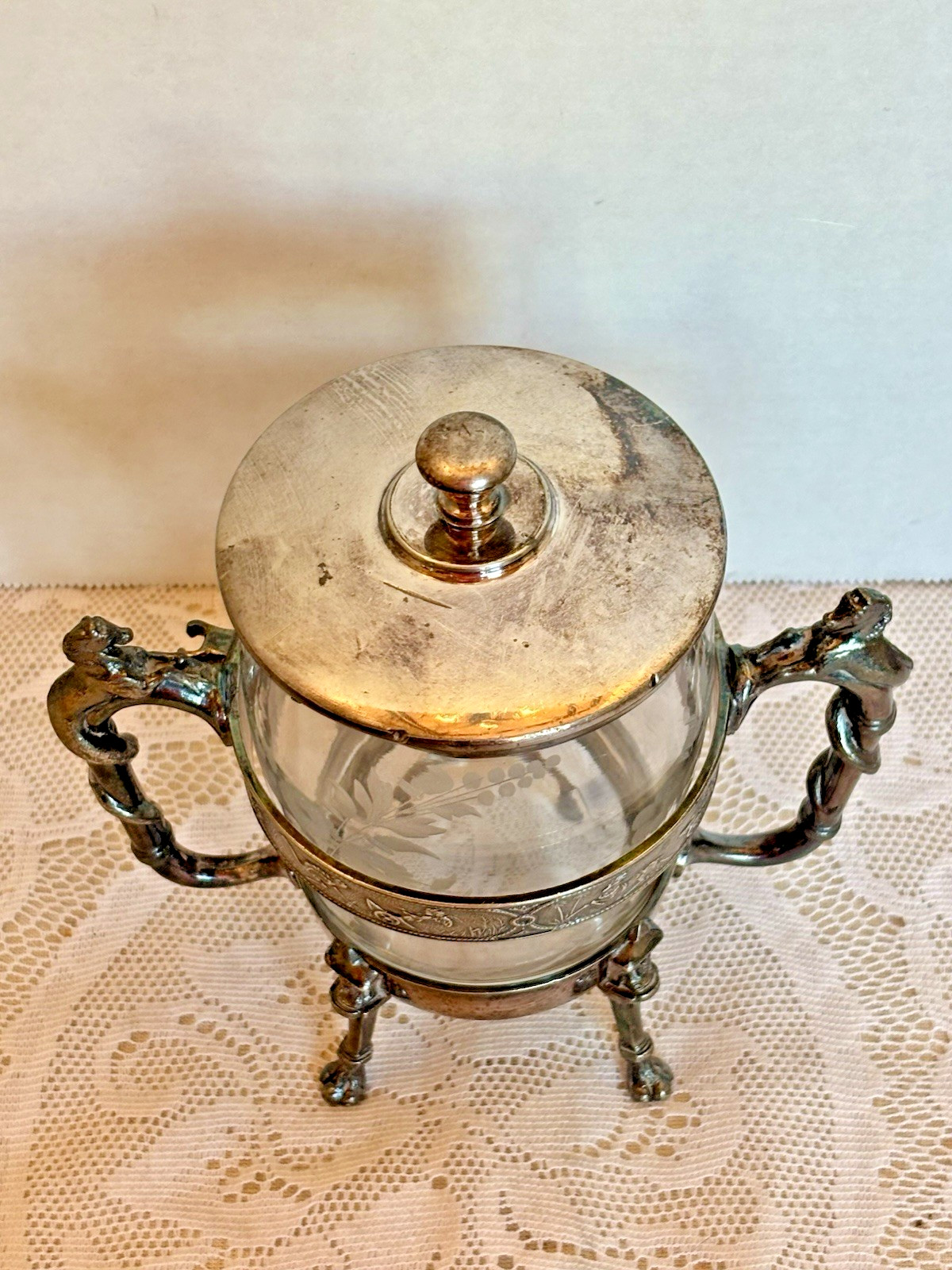 Antique Reed & Barton 980 Victorian Pickle Castor Etched Glass Silverplate