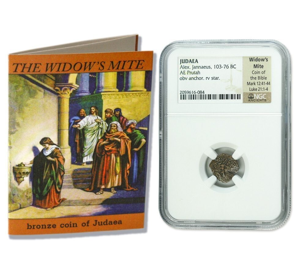 Widows Mite NGC Certified * Average Grade * Judean Prutah 103-76 BC w/ BOX & COA