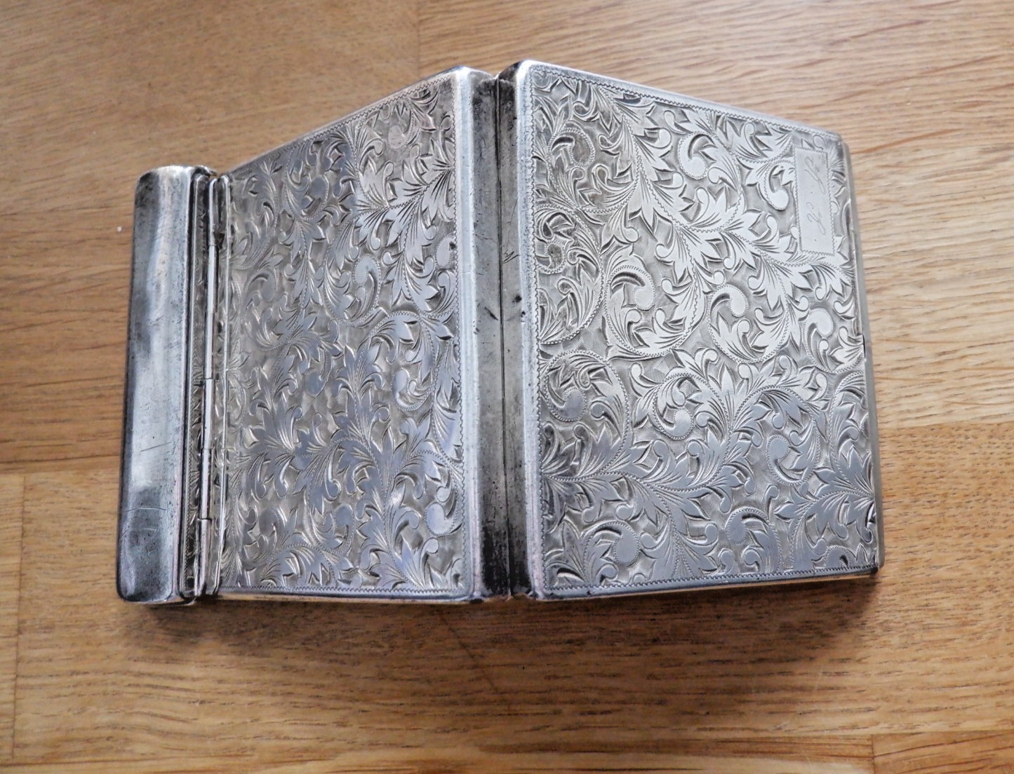 .950 Sterling Silver Cigarette or Card Case Engraved, Spring Open 4oz+