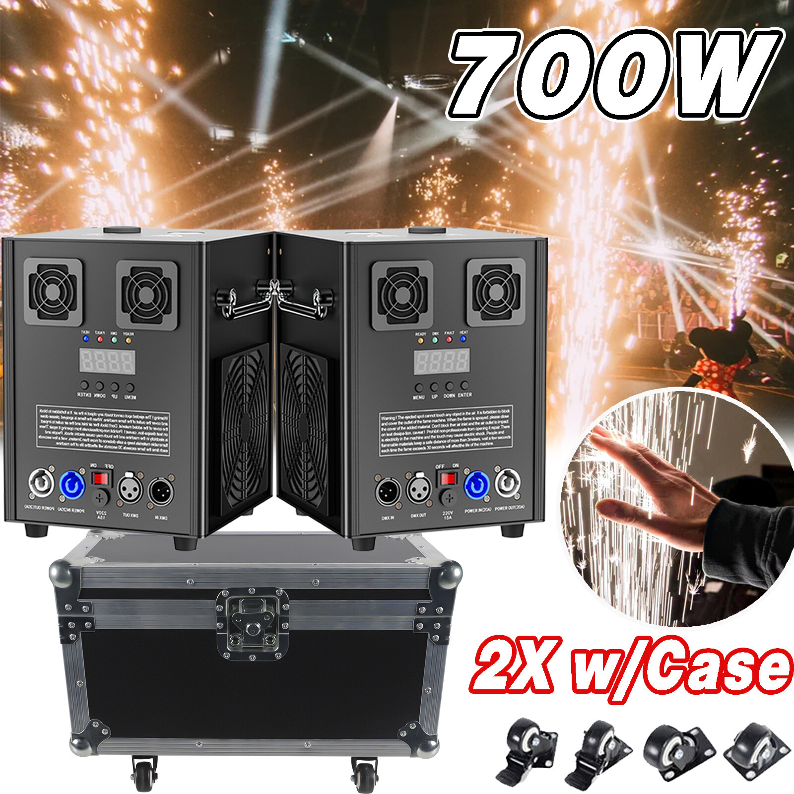 2x Cold Spark Machine 700W Stage Effect DMX Firework DJ Event Party Wedding&Case