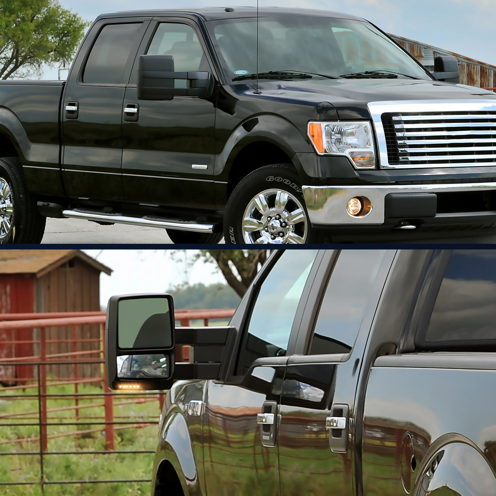 Pair Power Heated Tow Mirrors for 07-14 Ford F-150 F150 Puddle LED Turn Signals