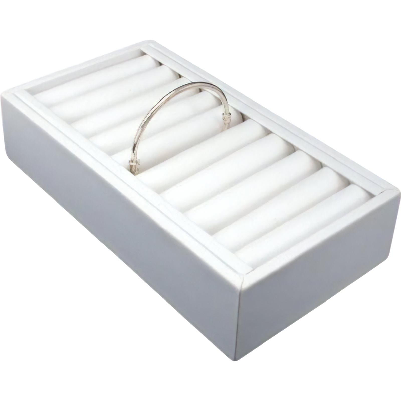 2 White Faux Leather 9 Bangle Bracelet Display Tray