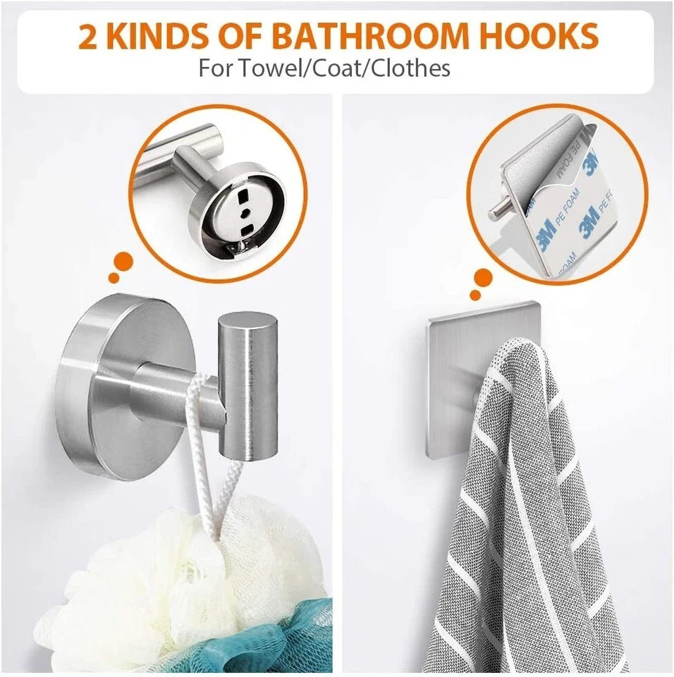 6 Peice Bathroom Hardware Accessories Set Towel Bar Set Stainless steel Silver