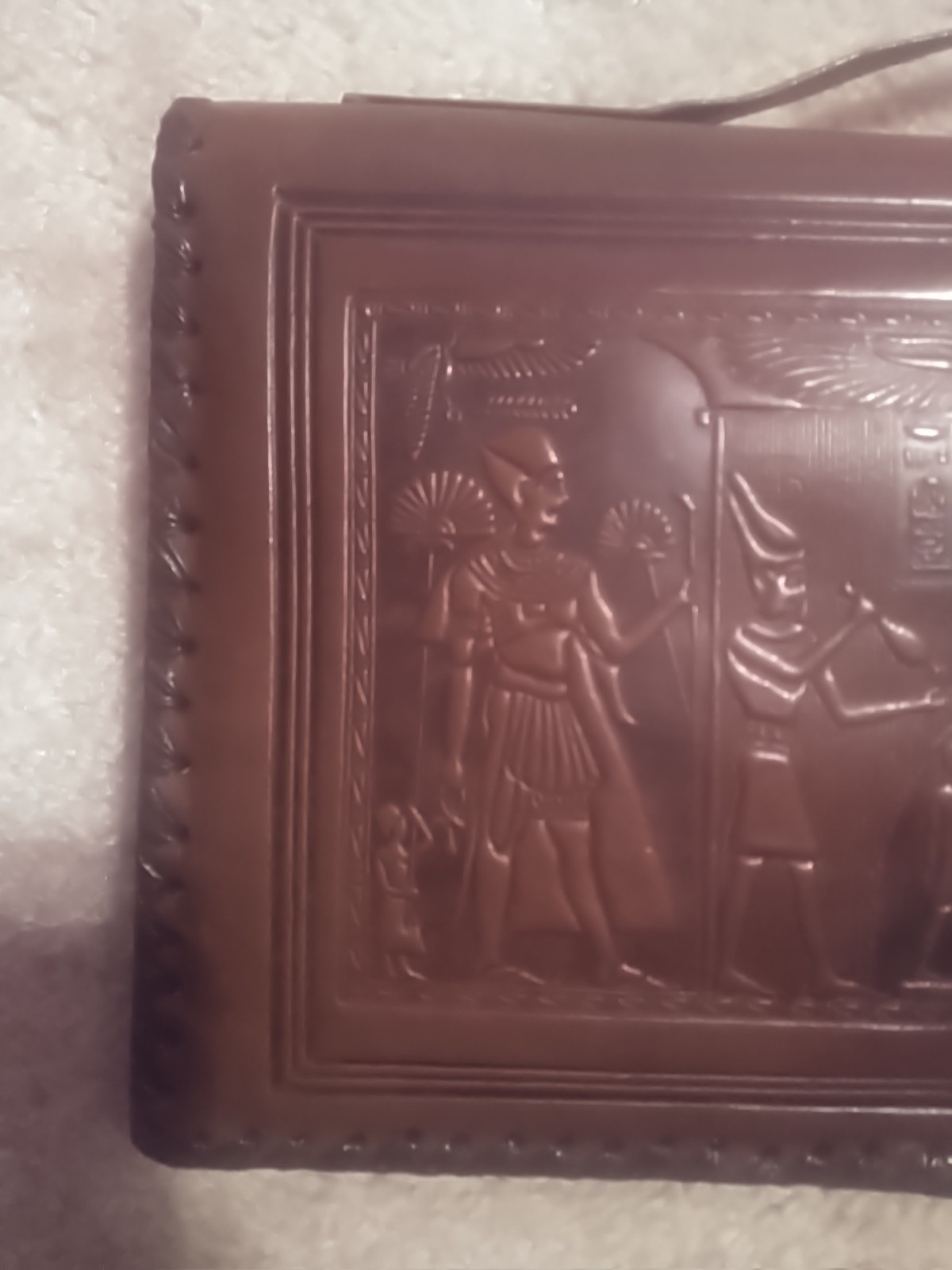 Vintage Hand Tooled Leather Embossed Egyptian Themed Purse