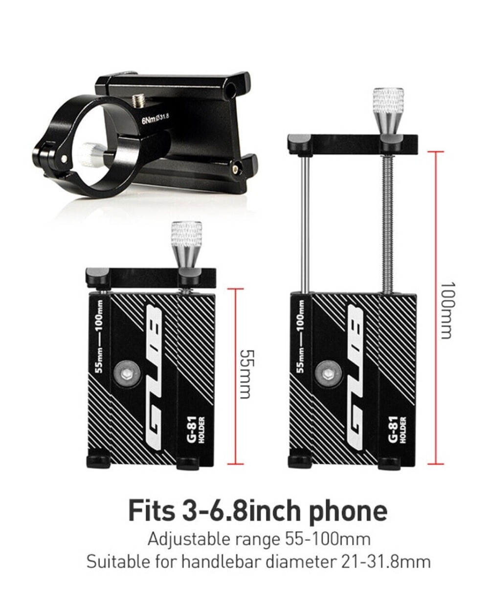 Bike Phone Holder Aluminum Motorcycle E-Bike Scooter Phone Mount Universal Blcak