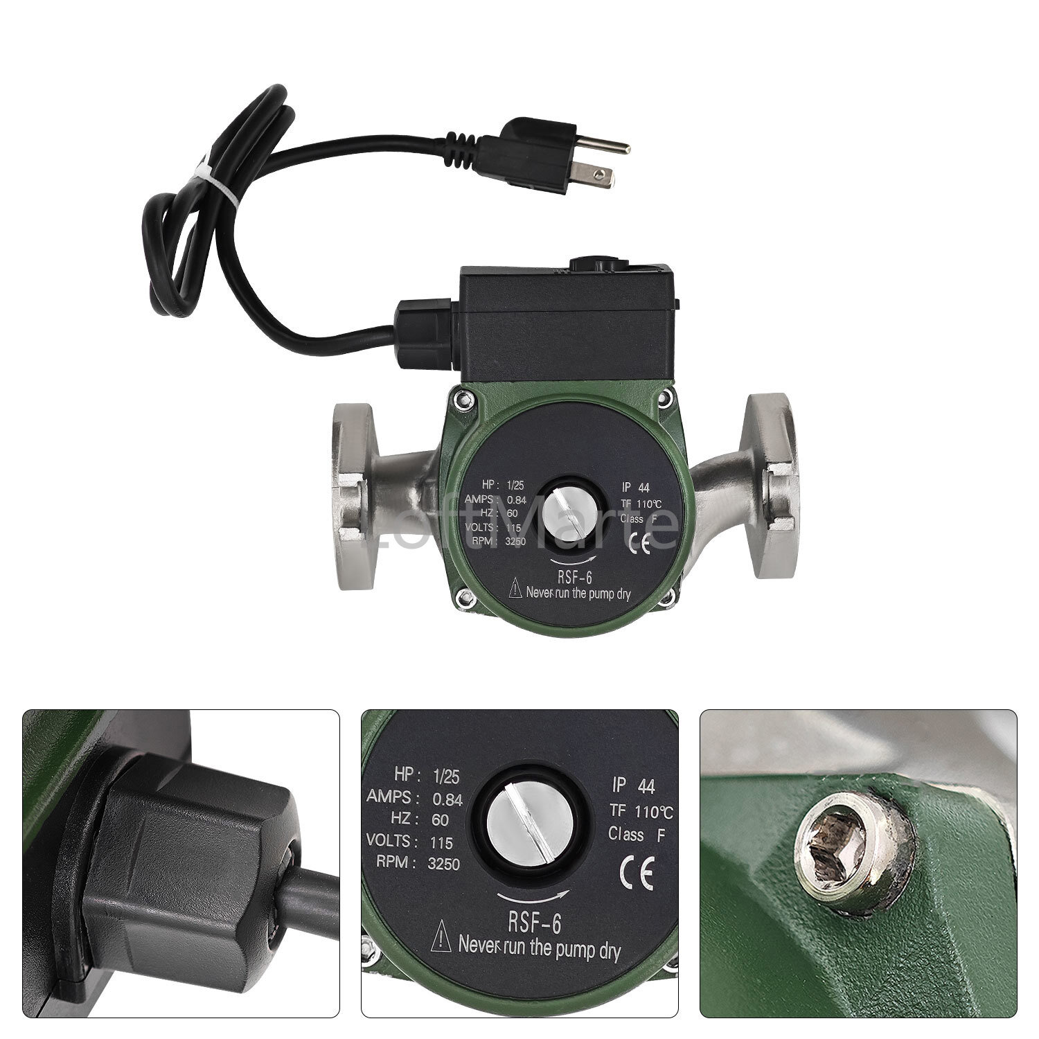 Water Circulator Pump 008-SF6 For Taco 115V 1/25 HP 60HZ 0.84A 125 PSI 3250R