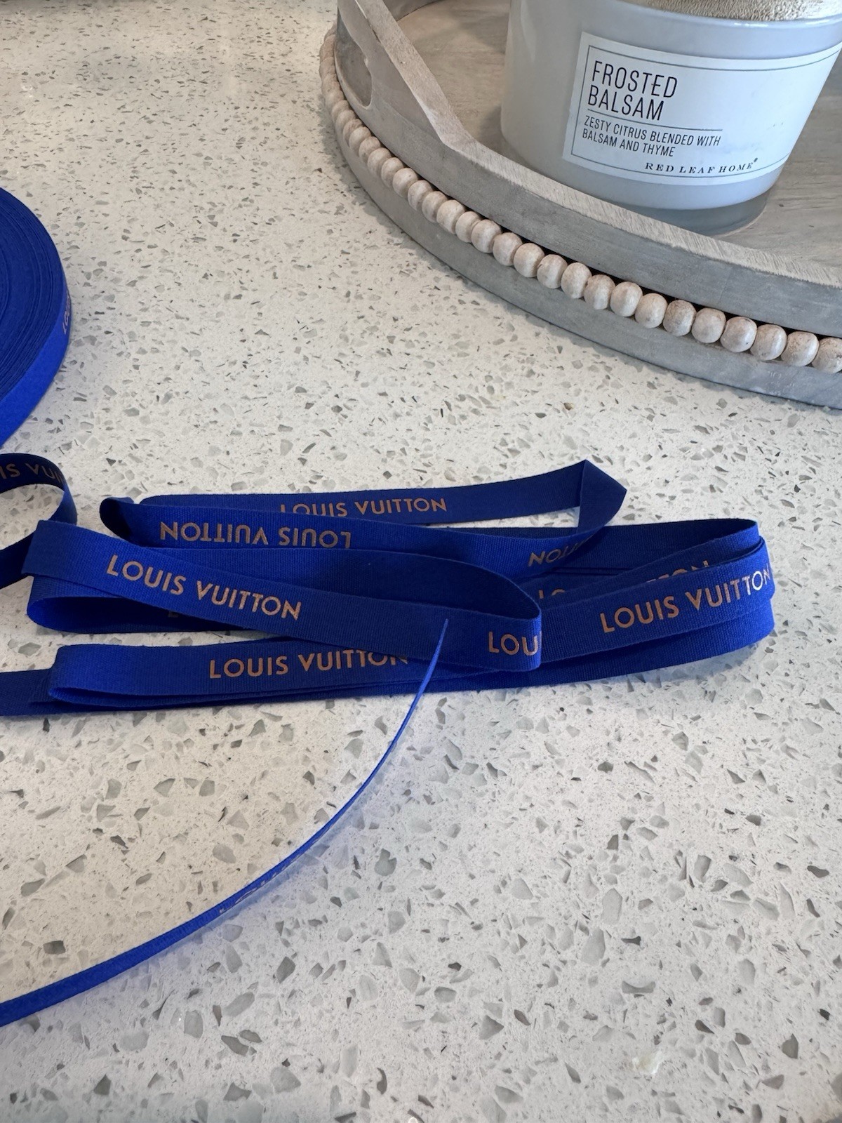 Louis Vuitton Gift Ribbon 2 Yards x 1/2-Inch Blue with Gold Logo 72 In One Piece