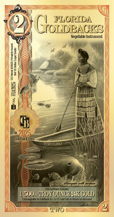 2 FLORIDA Goldback Aurum Gold Foil Note 1/500 oz 24kt .999 Fine **PRESALE**
