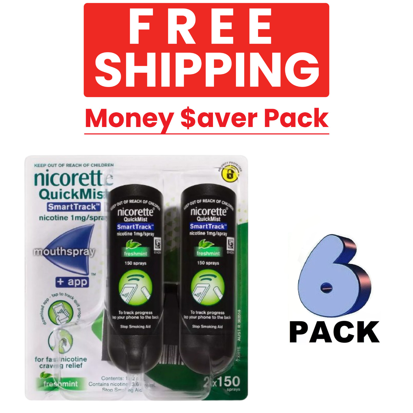 Nicorette Quickmist Smart Duo, 2 x 150 sprays - PACK OF 6