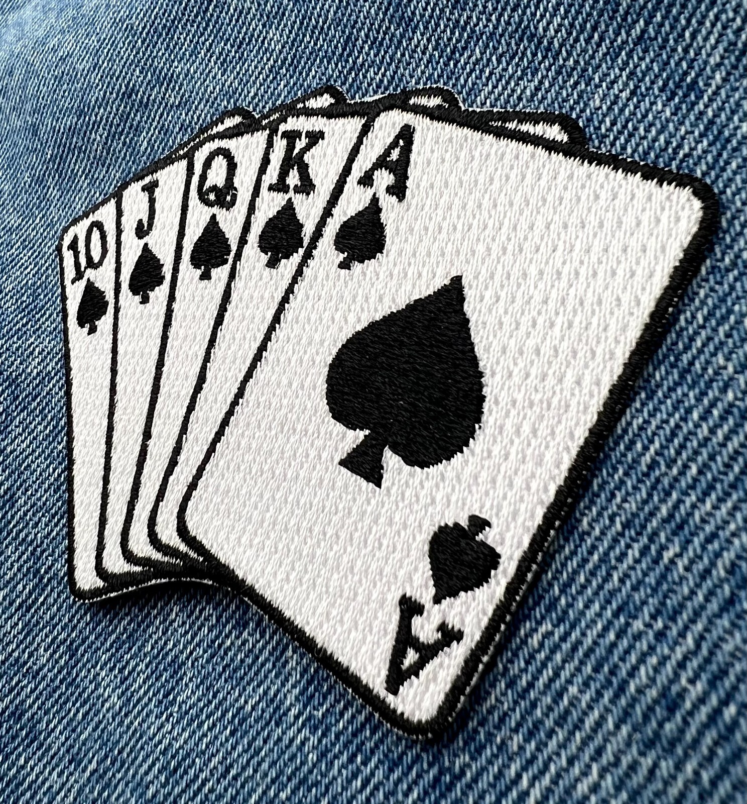 ROYAL FLUSH iron-on PATCH ACE SPADES LAS VEGAS embroidered POKER GAMBLING EMBLEM