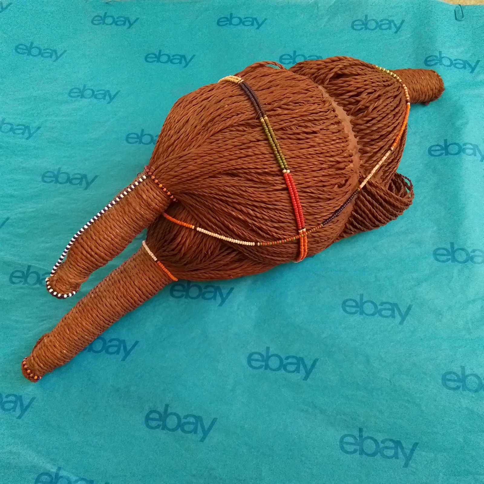 Vtg Maasai Tribal Men's Headdress, Kenya, Africa, Red Ochre Sisal Glass Beads