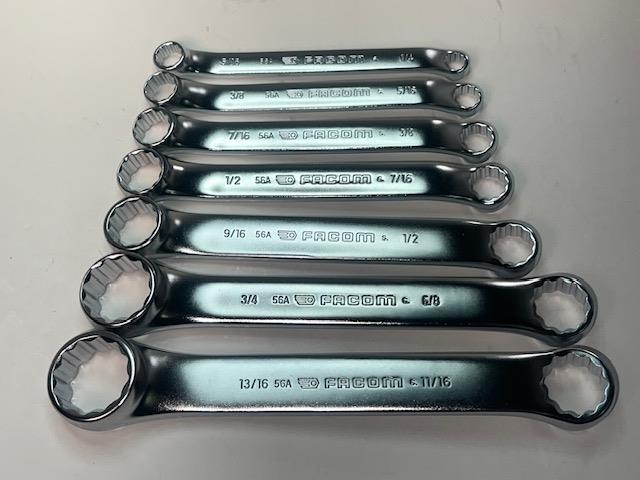 NEW Facom 7pc Set 10° Offset Stubby THIN WALL Box End SAE Wrench Set 1/4-13/16"