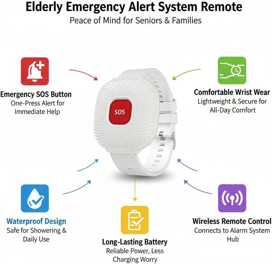 Wireless Caregiver Pager Life Alert System for Seniors No Monthly Fee, Wi-Fi APP