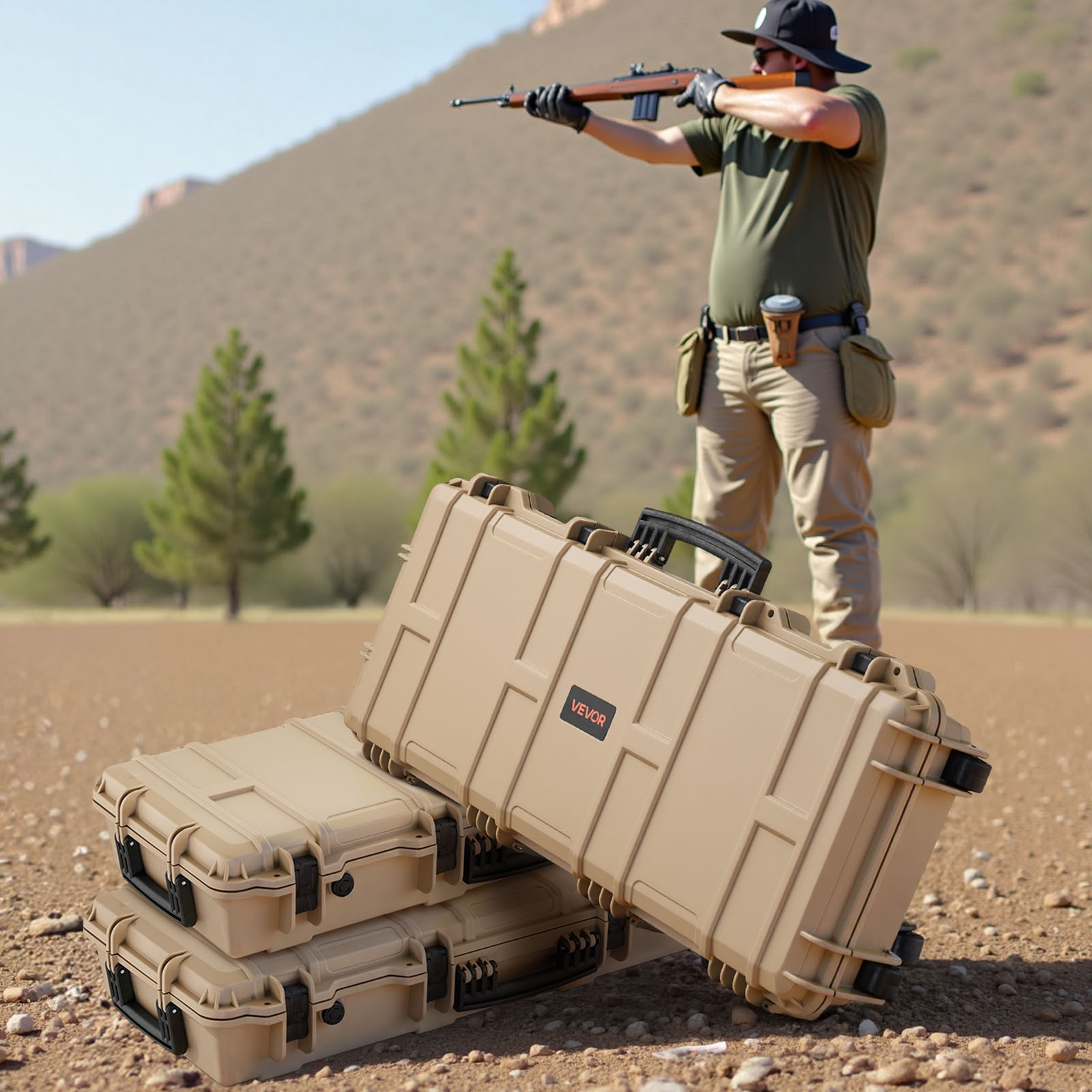 VEVOR Hard Rifle Case IP67 Waterproof Rifle Storage Case with Pre-cut Foam Khaki