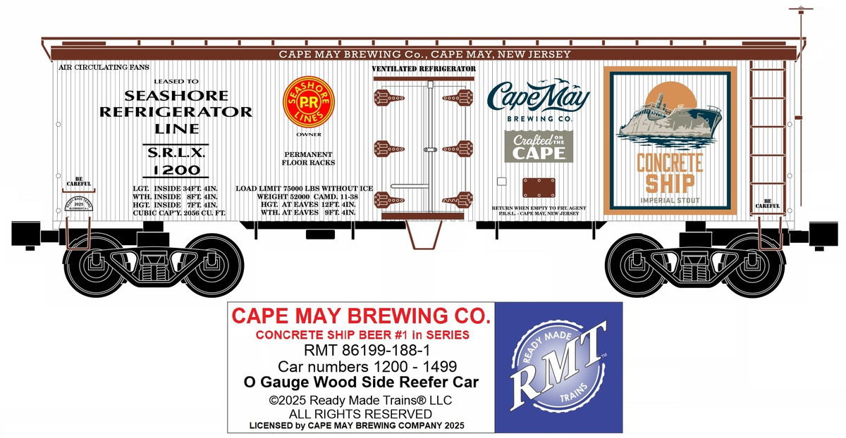 RMT 86199-188-1 O Concrete Ship Cape May Brewing Woodside Reefer Car