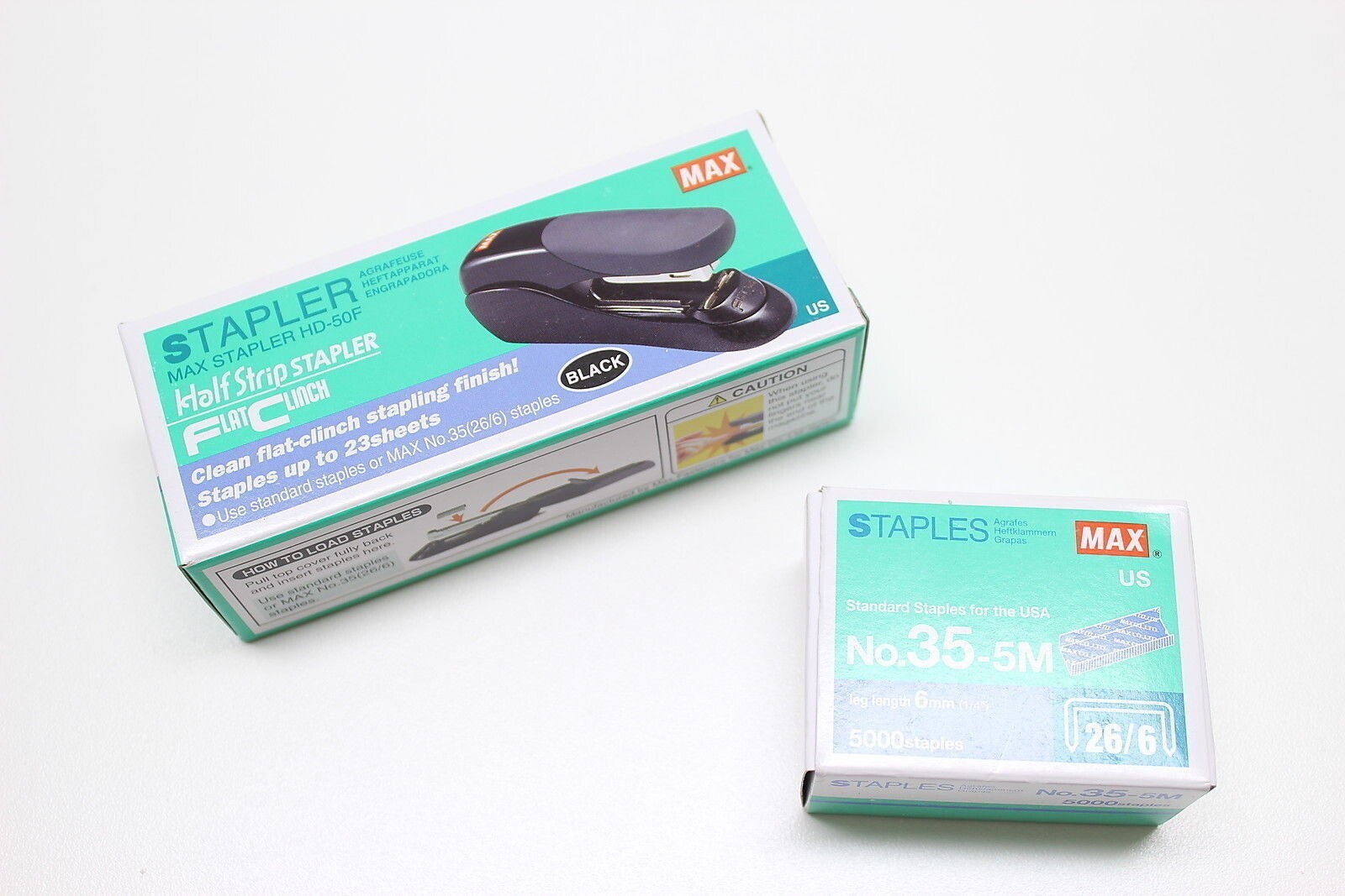 FLAT CLINCH STAPLER & 5,000 STAPLES, MAX HD-50F Perfect for Coin Flips & Collect
