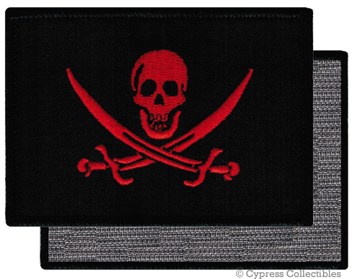 PIRATE FLAG PATCH JOLLY ROGER Skull Red with VELCRO® Brand Fastener