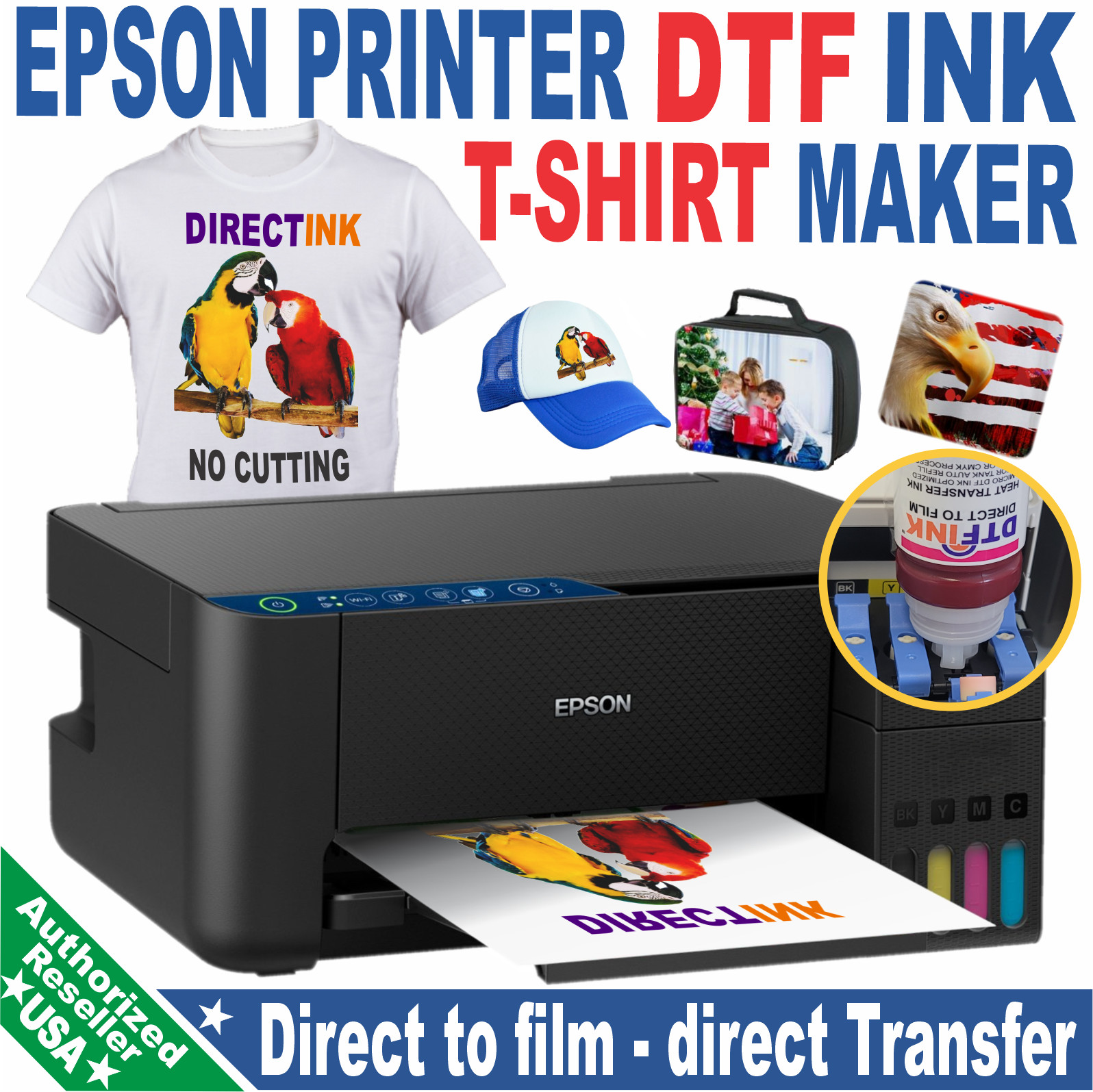 Epson Printer with DTF Ink Heat Transfer Full Color T-Shirt Print Starte Bundle