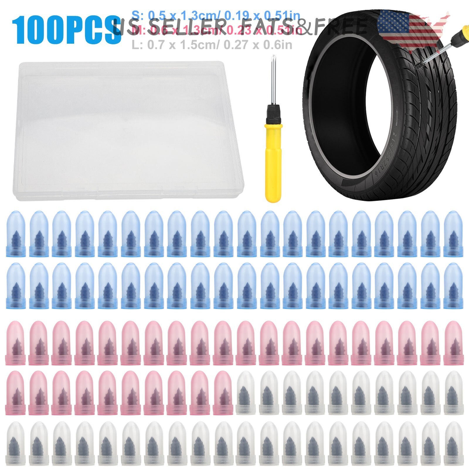 100Pcs Tire Repair Rubber Nails Tyre Puncture Repair Screws Kit w/ Screwdriver