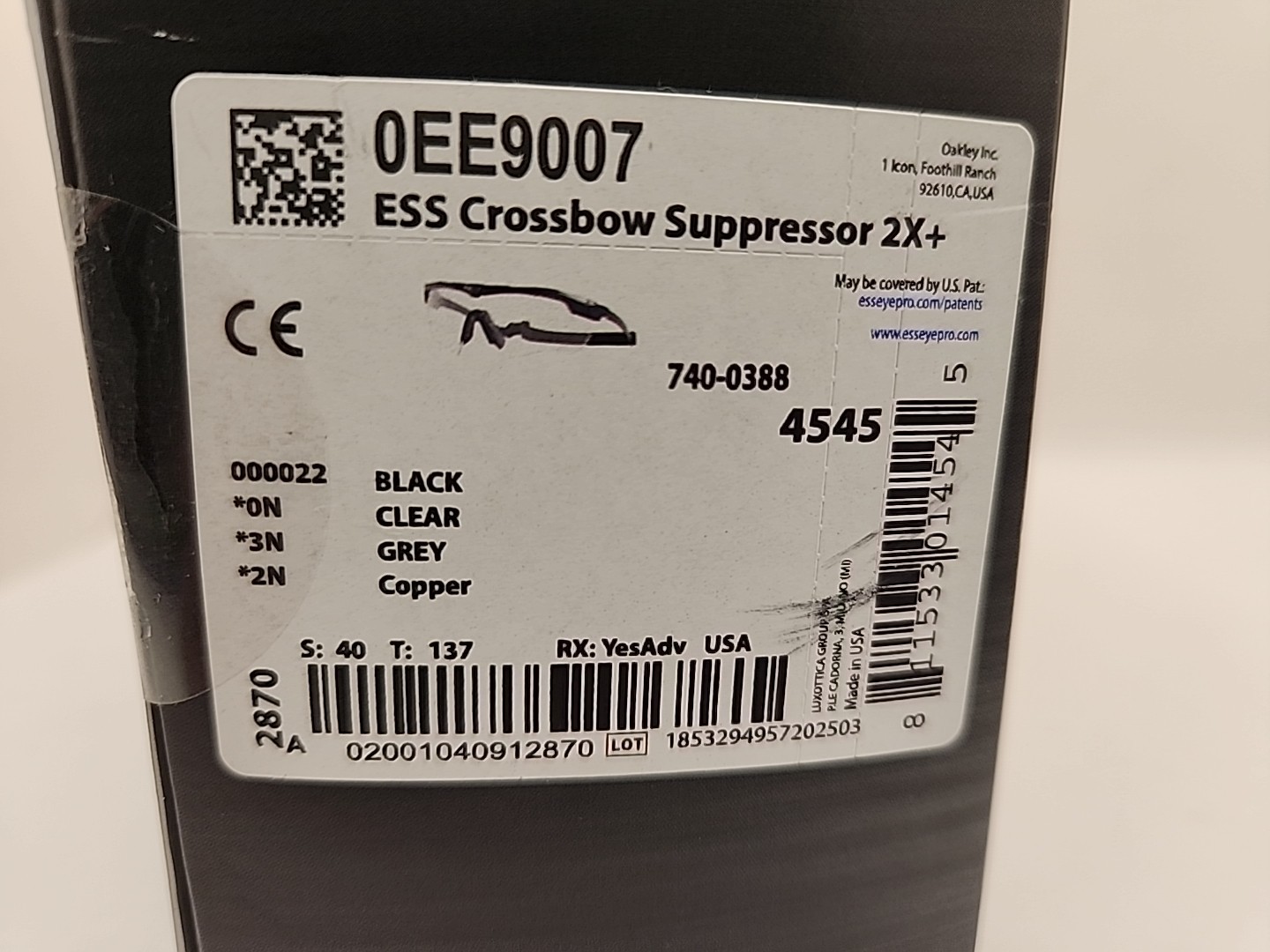 NEW ESS Eyewear Crossbow Suppressor 2X Deluxe Kit, 740-0388 (4545) Black