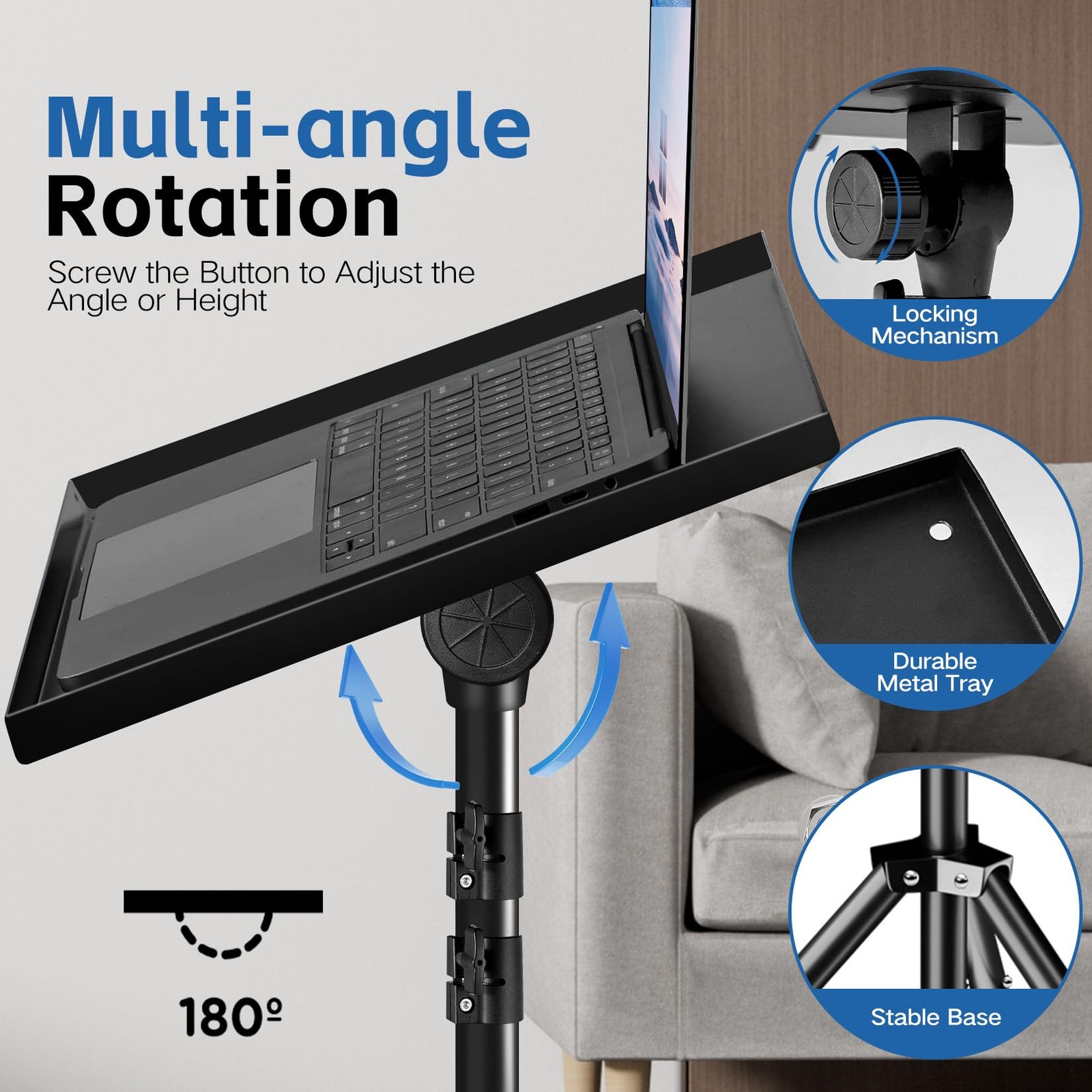 REHOSEUP Projector Stand 33LB Load Bearing & 22-55 Height Adjustable for