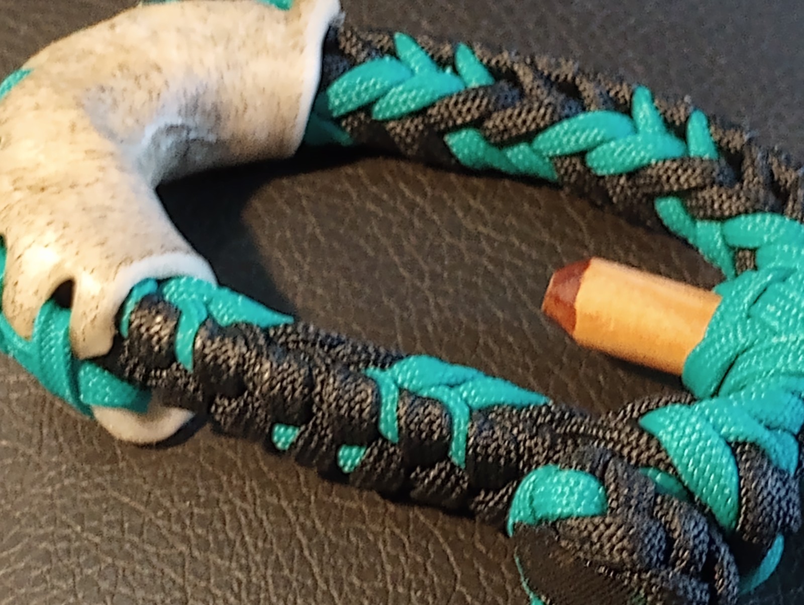 TURQUOISE n BLACK 10 Plait Pryor ParaCord Hondo w/ Bull Rawhide Burner Buckaroo