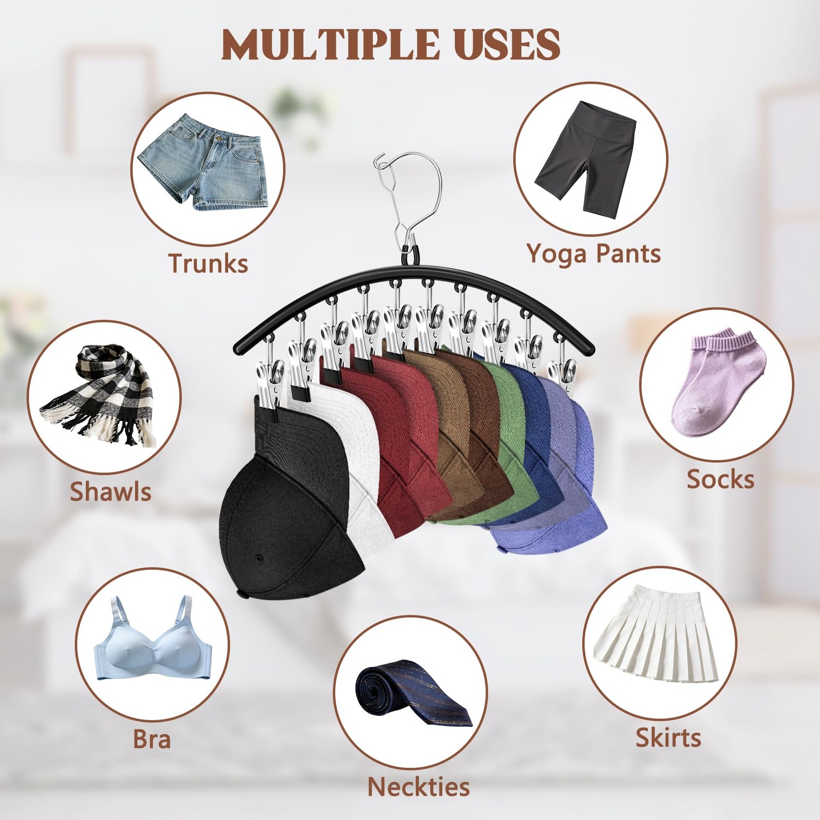 3 Pack Hat Hangers for Closet Display, Metal Hat Organizer for Baseball Caps ...