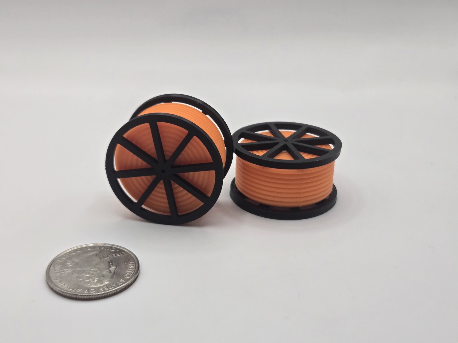 1/64 Scale Black Cable Reel With Orange Conduit Spool *2 Pack*