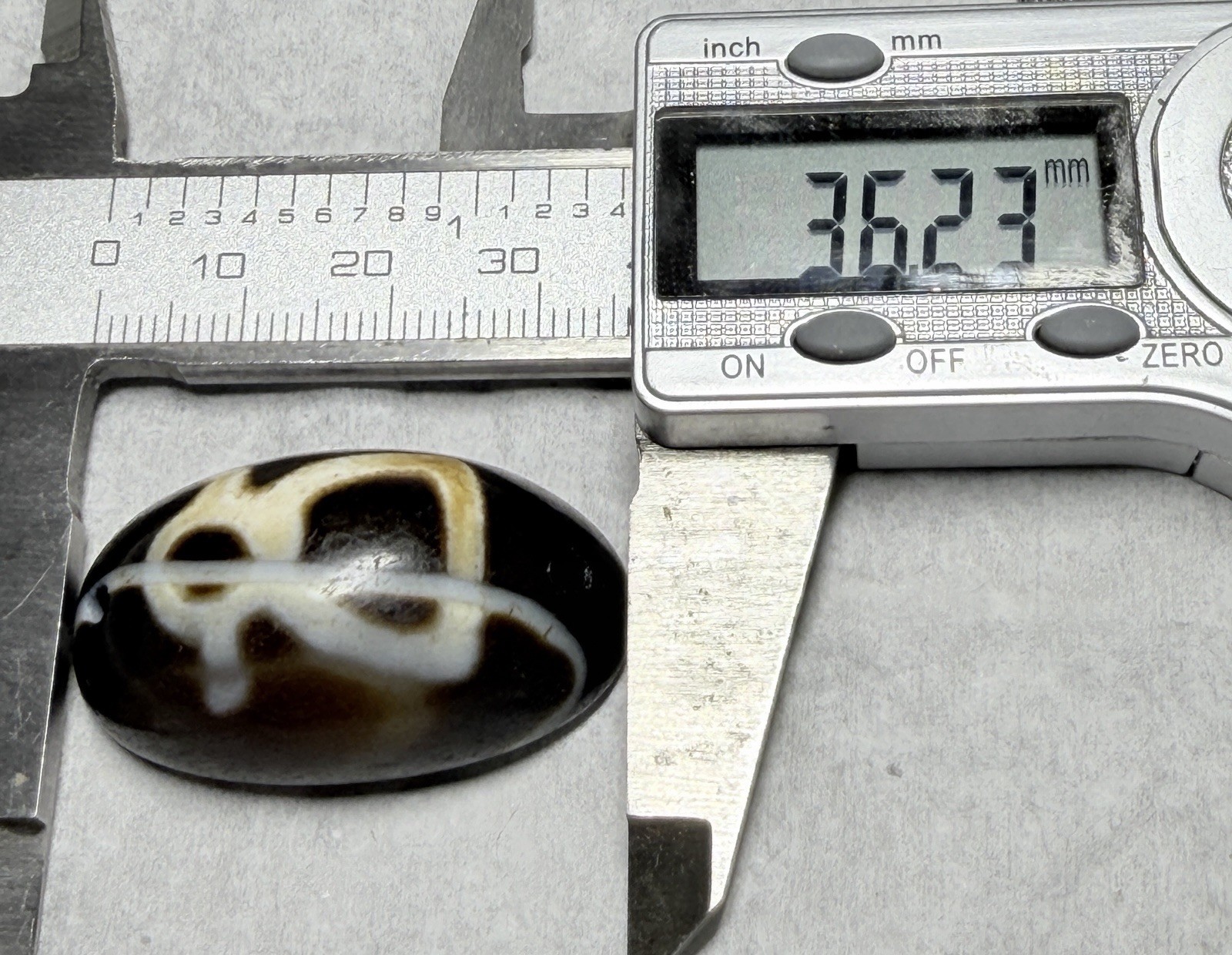 Tibetan Kubera Wealth God Old Agate Dzi Pendant, Odd Size Silkworm Line. ✨