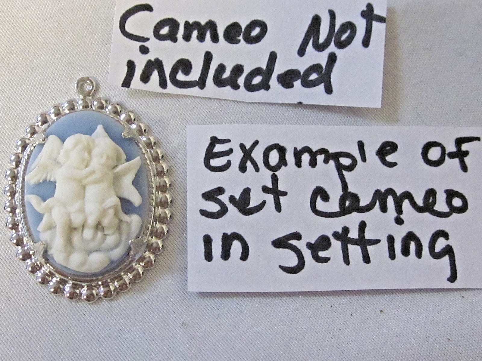 12- Rare Prong Set Rhodium Silver PLATED 25x18mm Oval Cameo Pendant Settings NOS