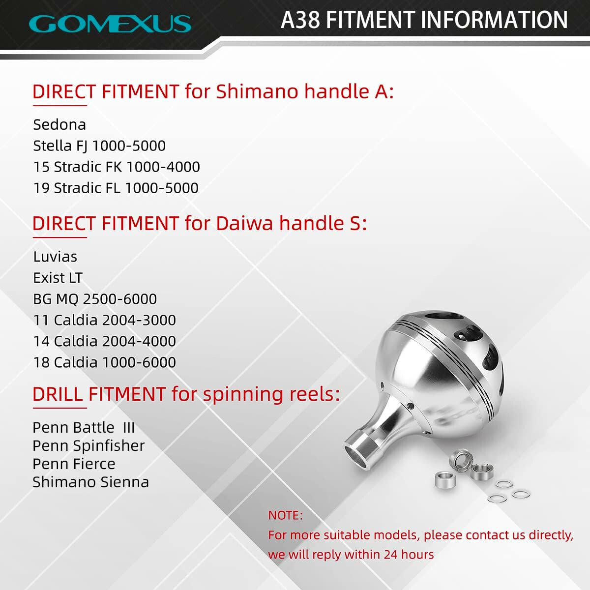 Gomexus Aluminum Power Knob 35mm For Shimano Stradic FL Stella FK Nasci FC Reel