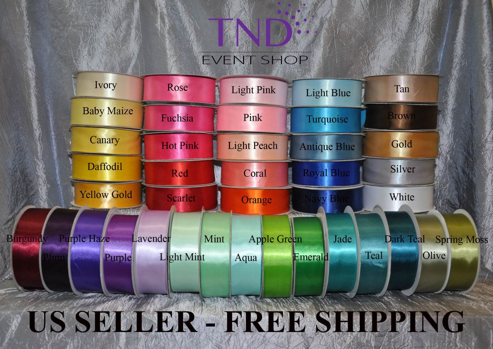 SATIN RIBBON 100% POLYESTER 50 YD/100 YD ROLL 1/4" 3/8" 5/8" 7/8" 1.5" WIDE