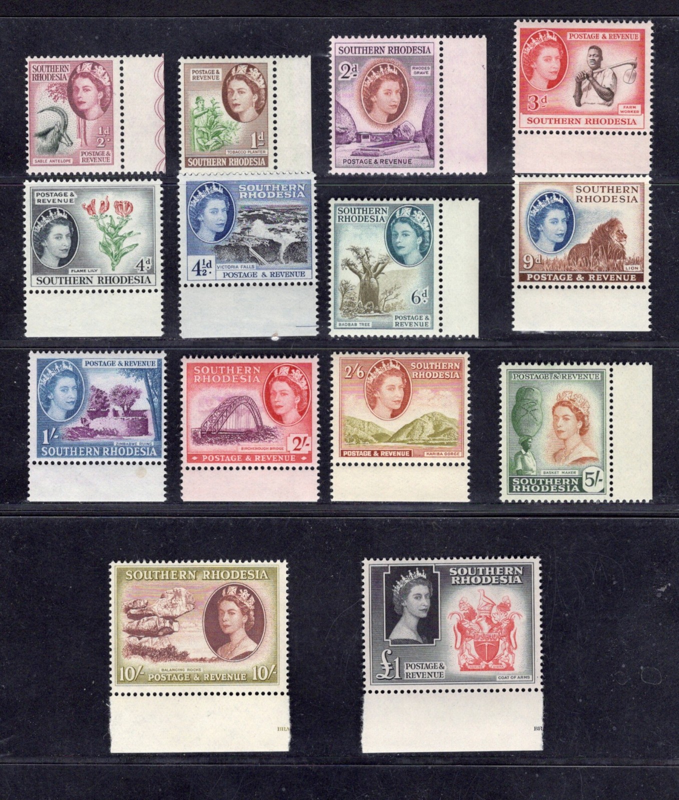 1953 Southern Rhodesia QE2 Definitive Set SG78-SG91 Unmounted Mint